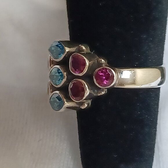 Nicky Butler ring blue topaz pink tourmaline silver size 5 like new - Picture 2 of 16